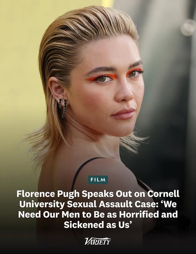 #FlorencePugh speaks out on the Cornell University sexual assault case and calls out Instagram for originally hiding her statement: “This is really the moment where we need our men to be as horrified and as sickened a…