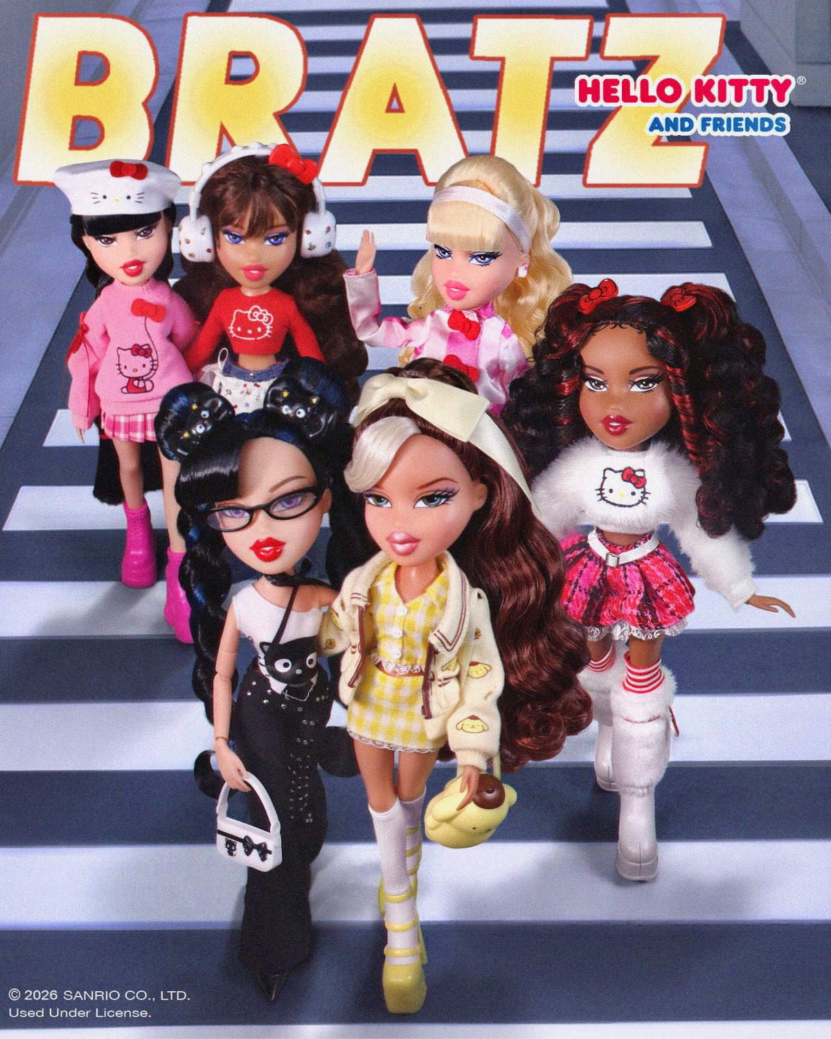 The wait is over! Meet Bratz × @HelloKitty and Friends! 🎀Sasha, Kumi, and Fianna are serving head-to-toe looks inspired by @Sanrio favez Hello Kitty, Chococat, and Pompompurin! 💕✨Shop on bratz.com, and rolling into …