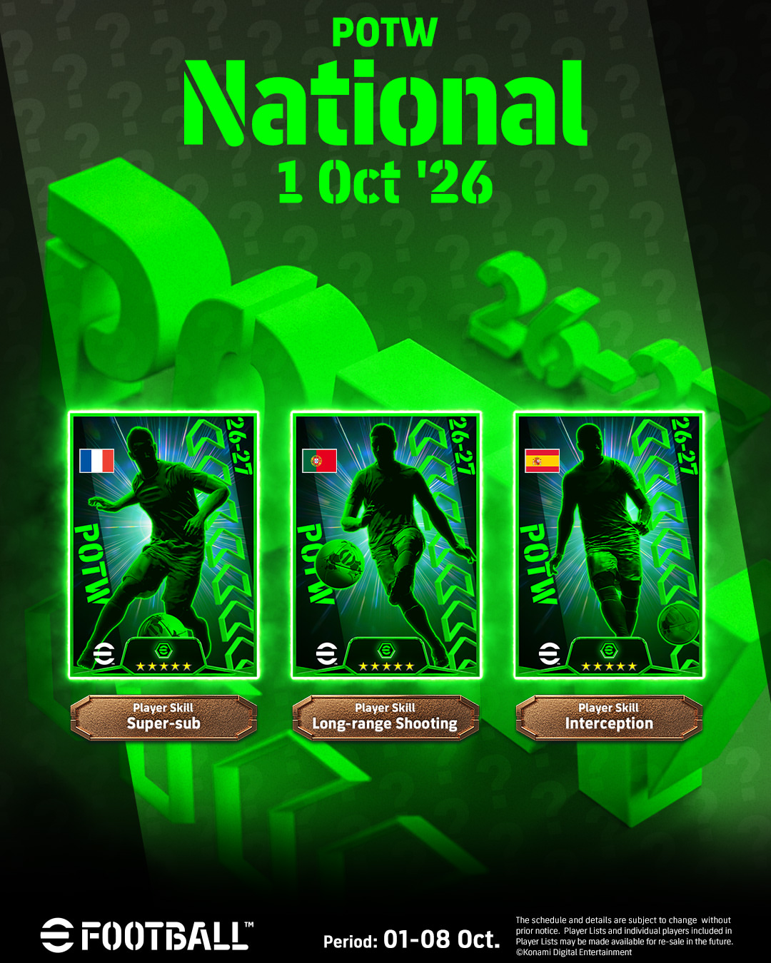 It's #POTW time! 👀 11 standout players from the past week are coming to eFootball™! Try to guess who they are based on the hints in the image. 👀 For full player details, check the Player Of The Week section in-game …