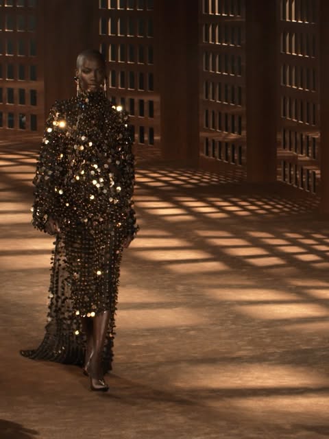 Draped, sequinned gowns bring a fluid expression to Ferragamo Spring Summer 2027, catching the light through movement and texture. #FerragamoSS27