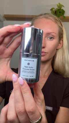 Trying the new Multi-Active Exosome Serum from @naturium , formulated with microalgae-derived biomimetic exosomes to help improve the look of plumpness, firmness, elasticity + fine lines over time. Are we adding exoso…