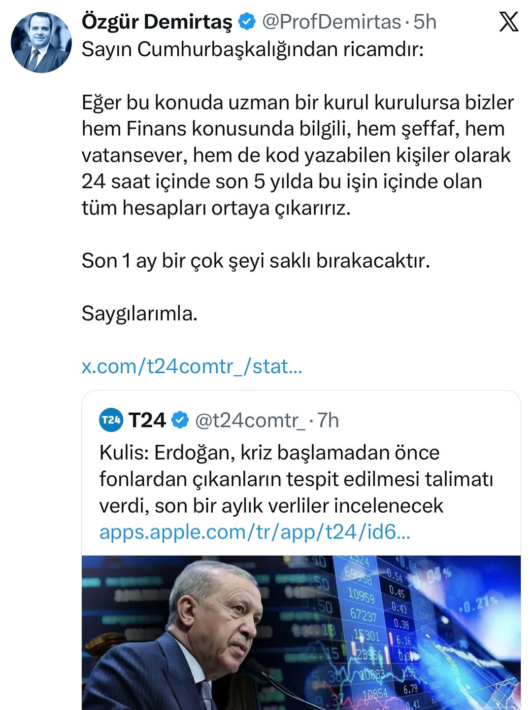 Sadece 24 Saat içinde Cumhurbaşkanlığına şüpheli listesini sunabilirim. Tek ihtiyacımız olan şey bana verilecek hesap datası, güçlü bir bilgisayar, Stata ve Matlab yazılımları ve sessiz bir oda… 💪🙋‍♂️❤️🧿🇹🇷🇹🇷🇹🇷
