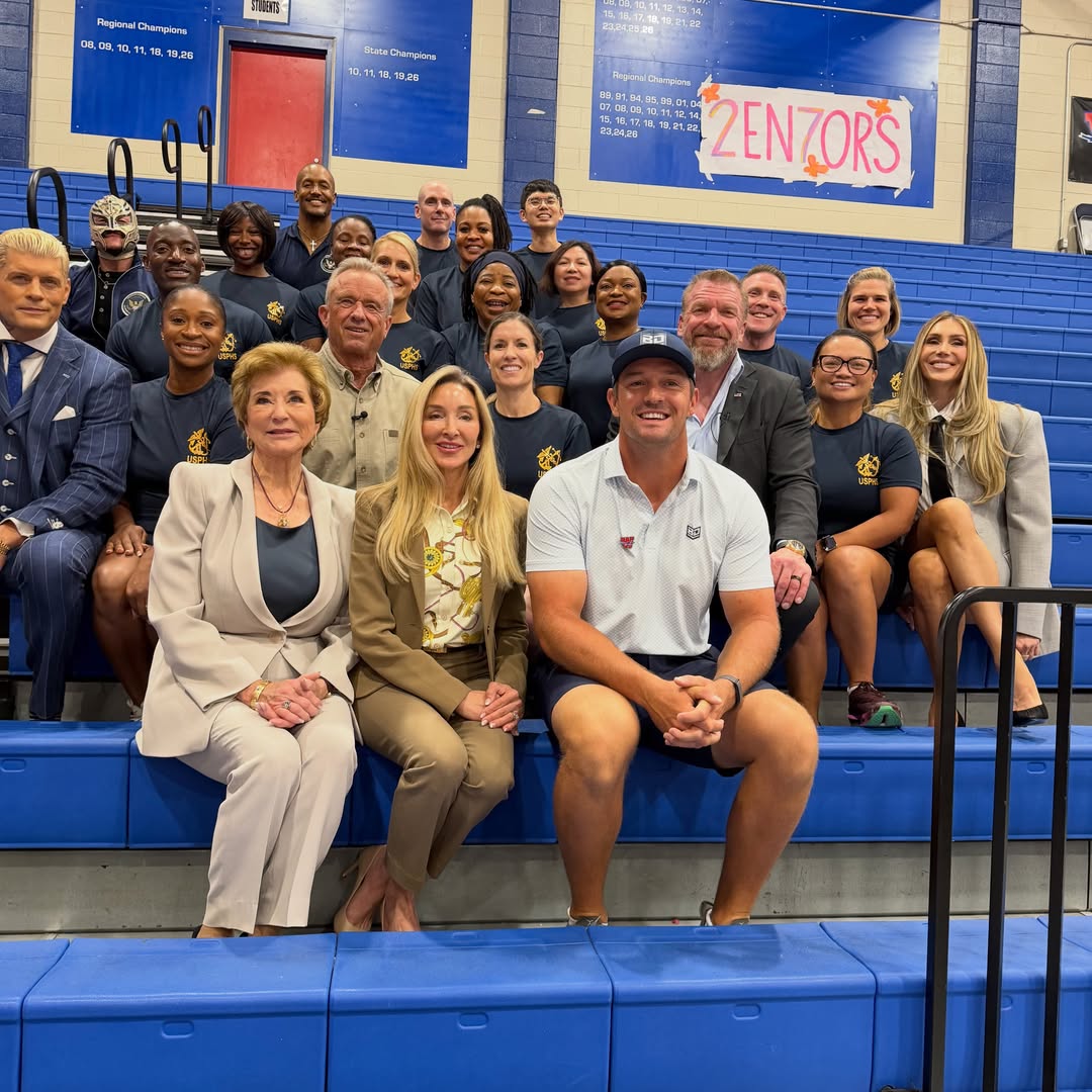 With Secretary Linda McMahon, Bryson DeChambeau, WWE Superstars Paul “Triple H” Levesque, Cody Rhodes, Rey Mysterio, Charlotte Flair, and the U.S. Public Health Service Commissioned Corps at the Presidential Fitness e…