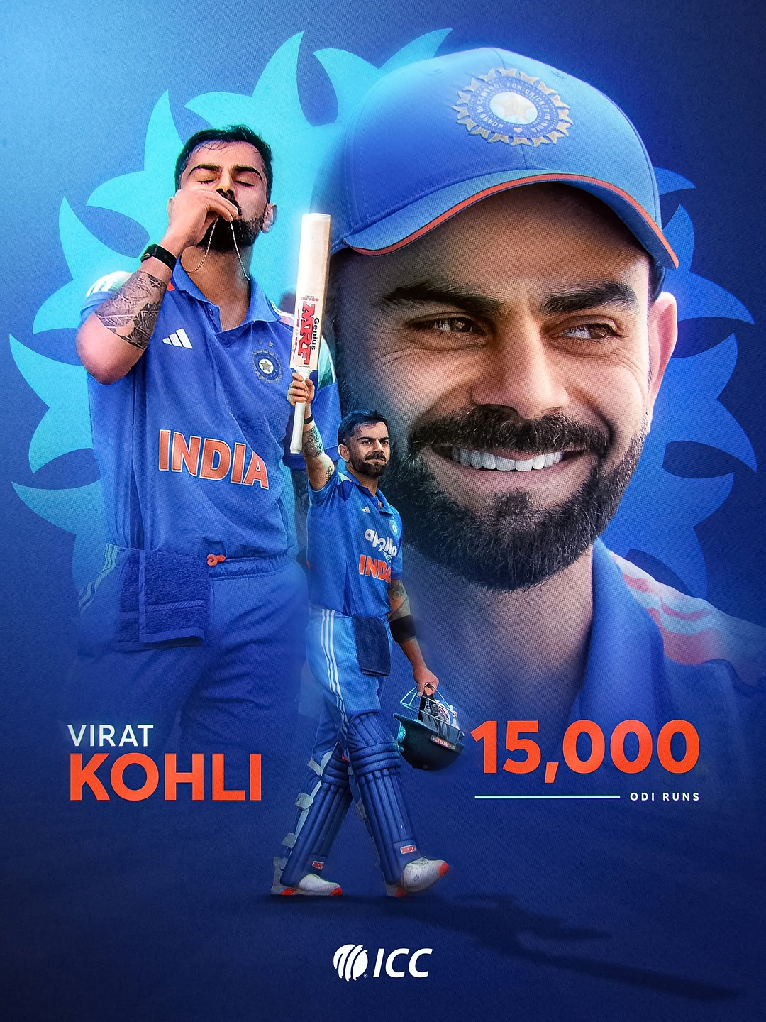 What a champion! 💯🔥 Another masterclass from @virat.kohli ! 55 ODI centuries, 15,000 ODI runs and still hungry for more. Your passion, dedication and hunger to win continue to inspire millions. Keep making India pro…