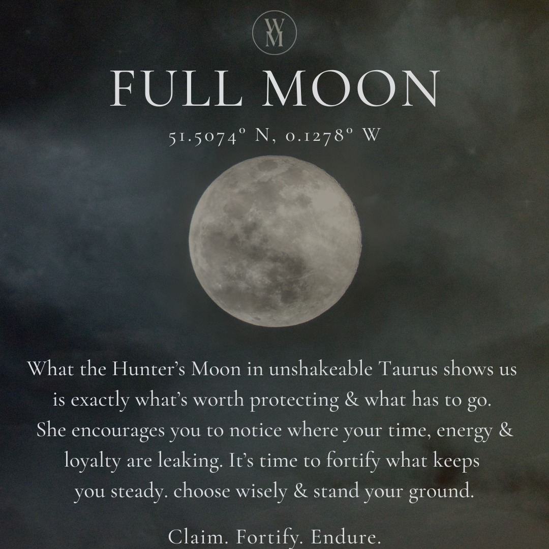 Something in your life has been quietly draining you... and today’s Hunter’s Moon in Taurus has noticed 🌕 She doesn’t do drama. She just shows you, very calmly, what deserves your loyalty and what’s been taking it fo…
