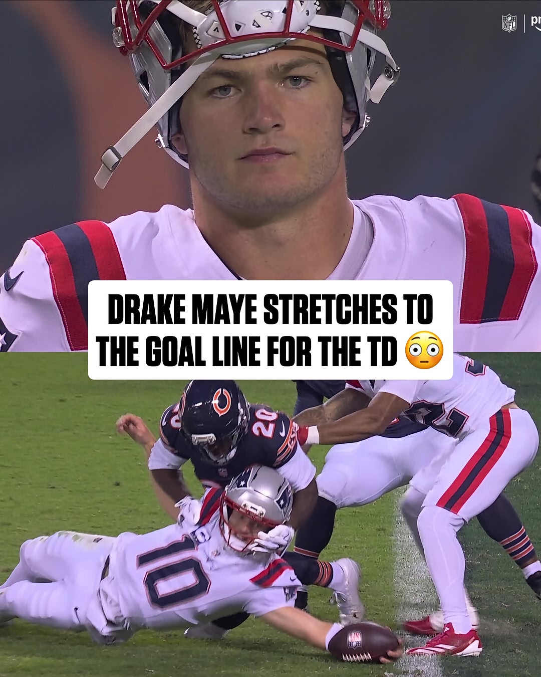 Putting “game of inches” into action 😅 NEvsCHI on Prime Stream on @nflplus