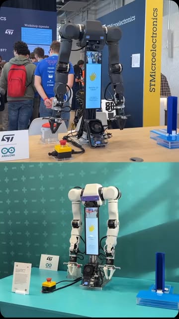 In-booth game alert! 🎮 Come play with the social robots co-developed with #Arduino - featured at both the ST and Arduino booths. Powered by Arduino Ventuno Q which integrates STM32H5 microcontroller #MFR2026 #MakerFa…