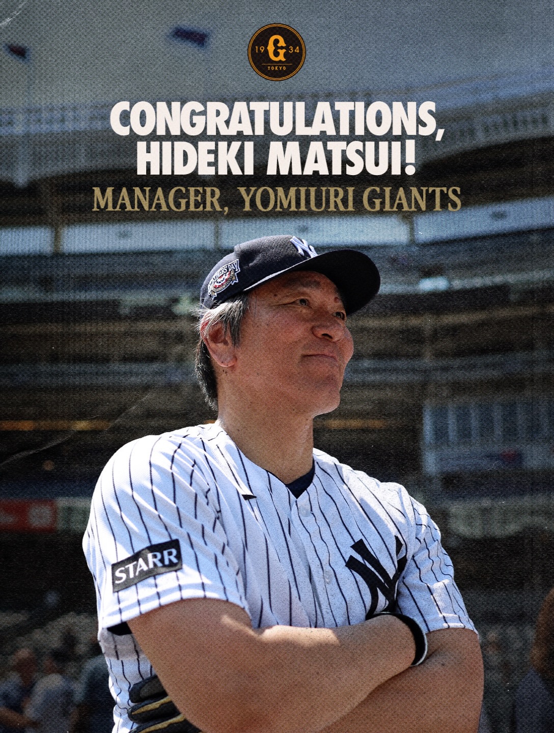 Congratulations to Yankees legend Hideki Matsui on being named manager of the @tokyogiants_jp. Wishing you all the best in this new chapter! 👏 巨人軍の松井秀喜監督、ご就任おめでとうございます