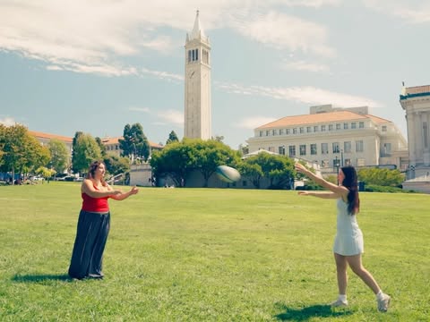 Somewhere between midterms and main character moments ✨ [Video description 2: A still of two students tossing a rugby ball at Memorial Glade is overlaid on a moving scene of two other students walking by and chatting.…