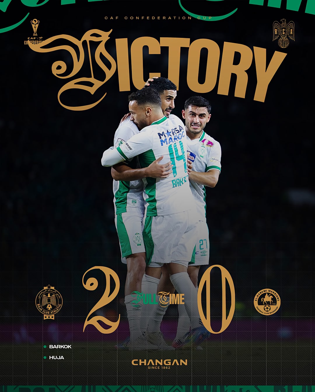 Full-time | Raja CA 2–0 El-Kanemi Warriors 💚🦅 Through to the CAF Confederation Cup group stage! 🌍🏆