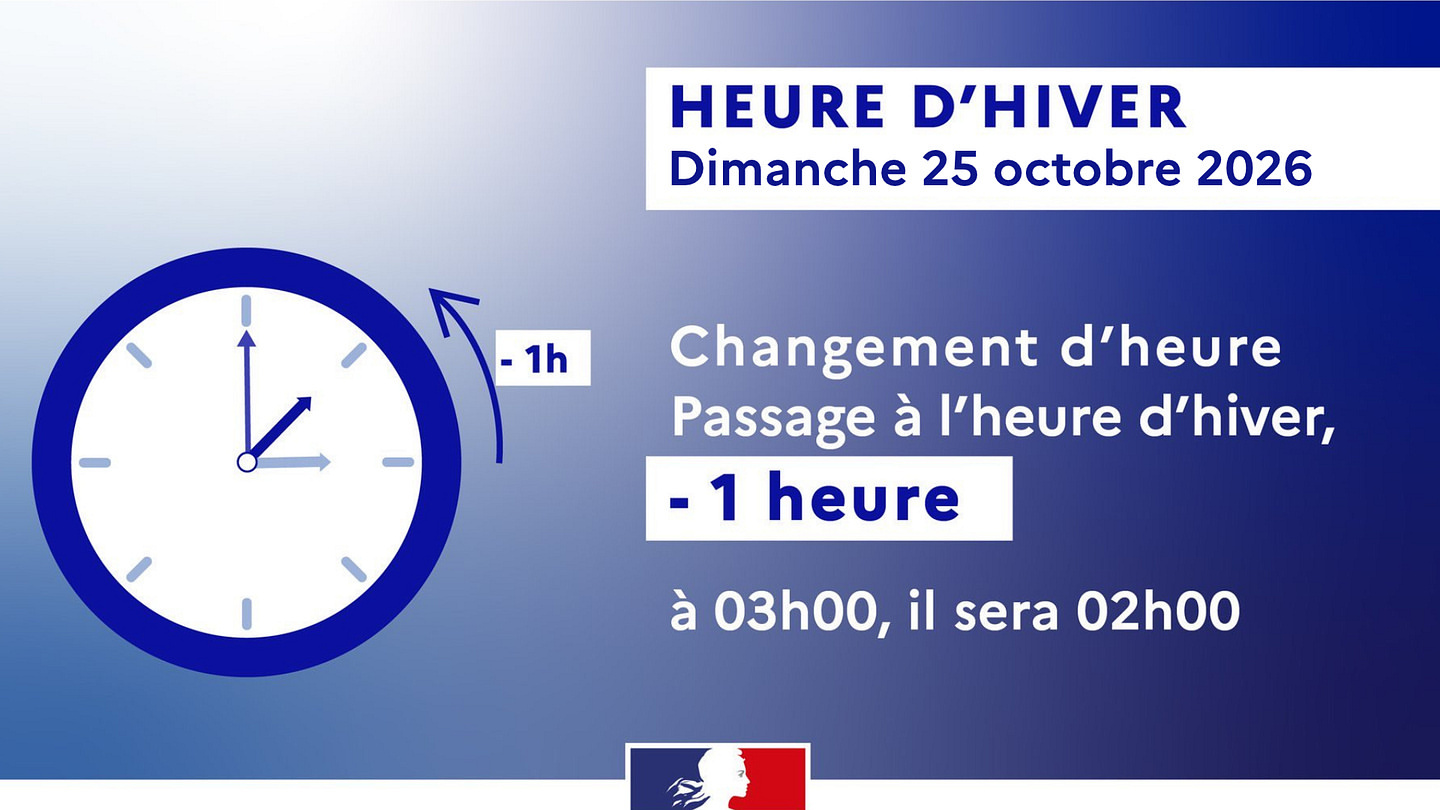 #ChangementDheure ⏰ Dans la nuit du samedi 24 au dimanche 25 octobre, nous passons à l'heure d'hiver. À 3h du matin, il sera 2h.