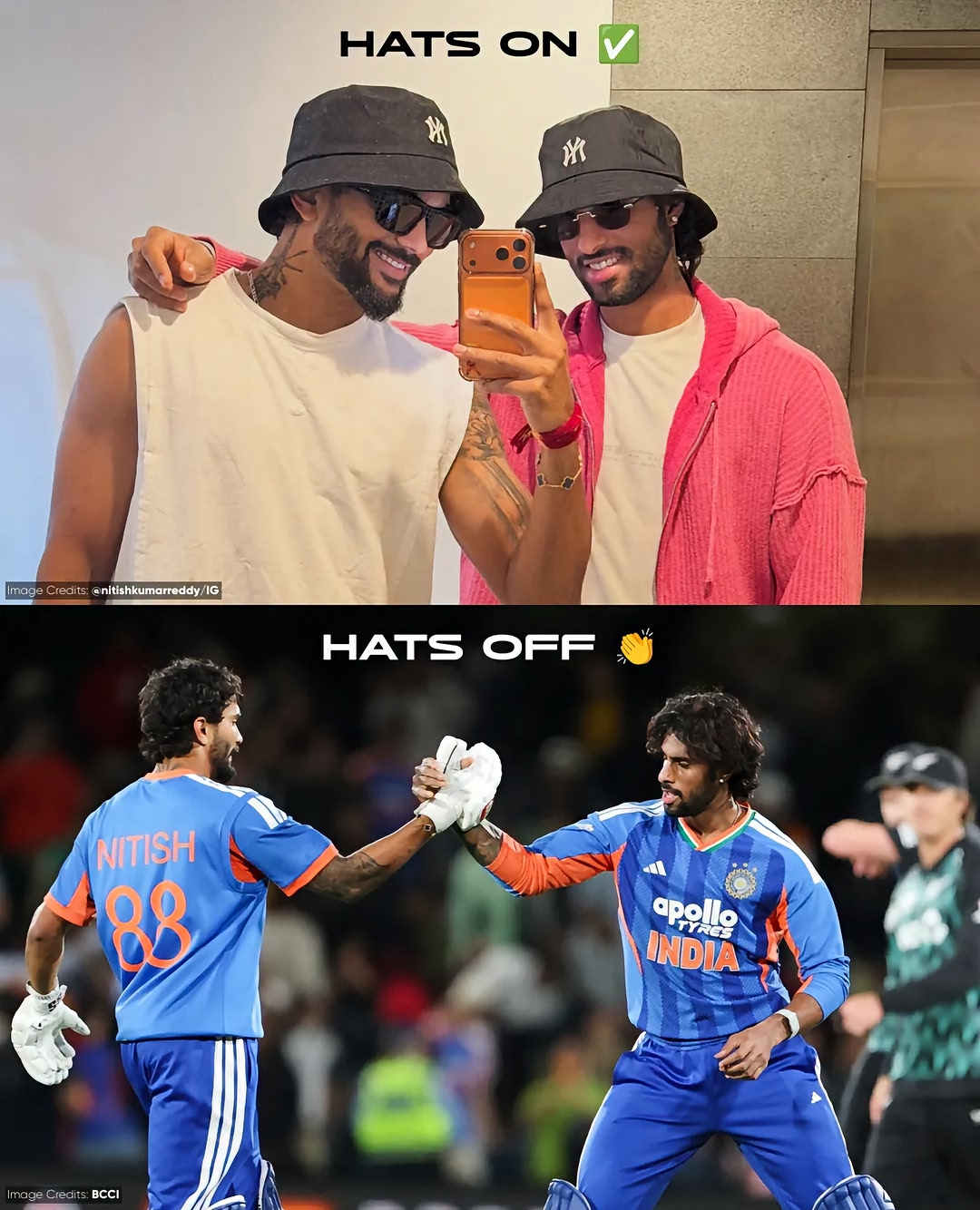 Not saying the hats did it, but...🫣 [Ami India, Tilak Varma, Nitish Kumar Reddy, NZvIND]