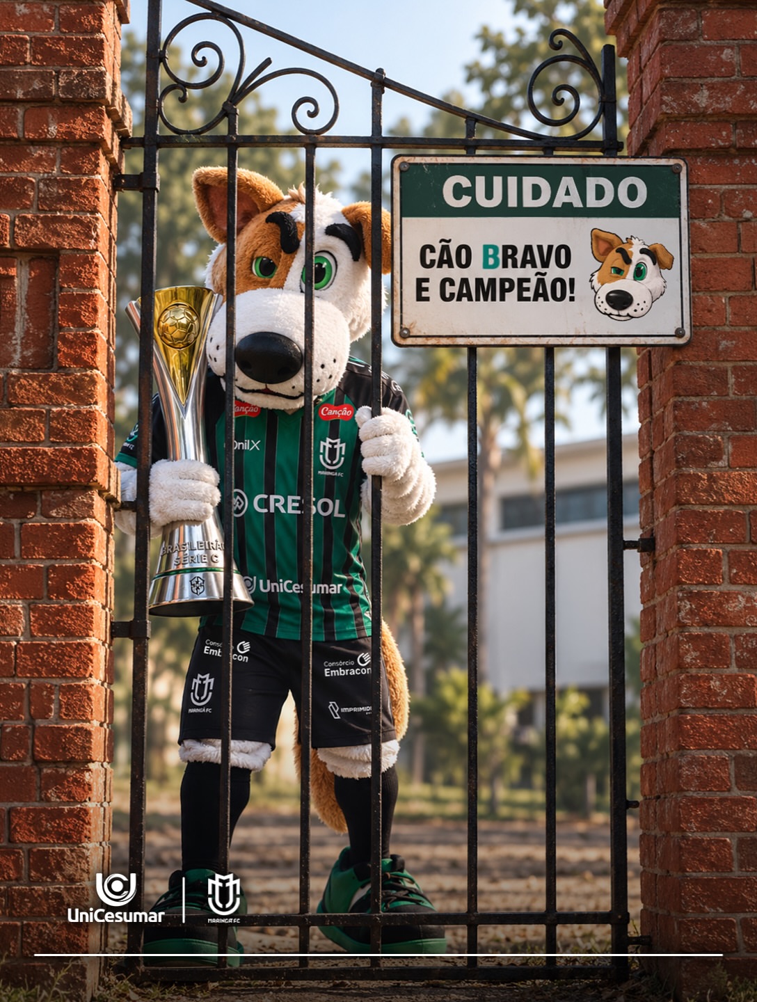 Pode chegar, mas cuidado: o Dogão é bravo e campeão! 🐶🏆 A Série C é nossa! O Maringá ao lado da @eadunicesumaroficial, nossa universidade patrocinadora, fez história! #MaringáFC #Dogão #CampeãoDaSérieC