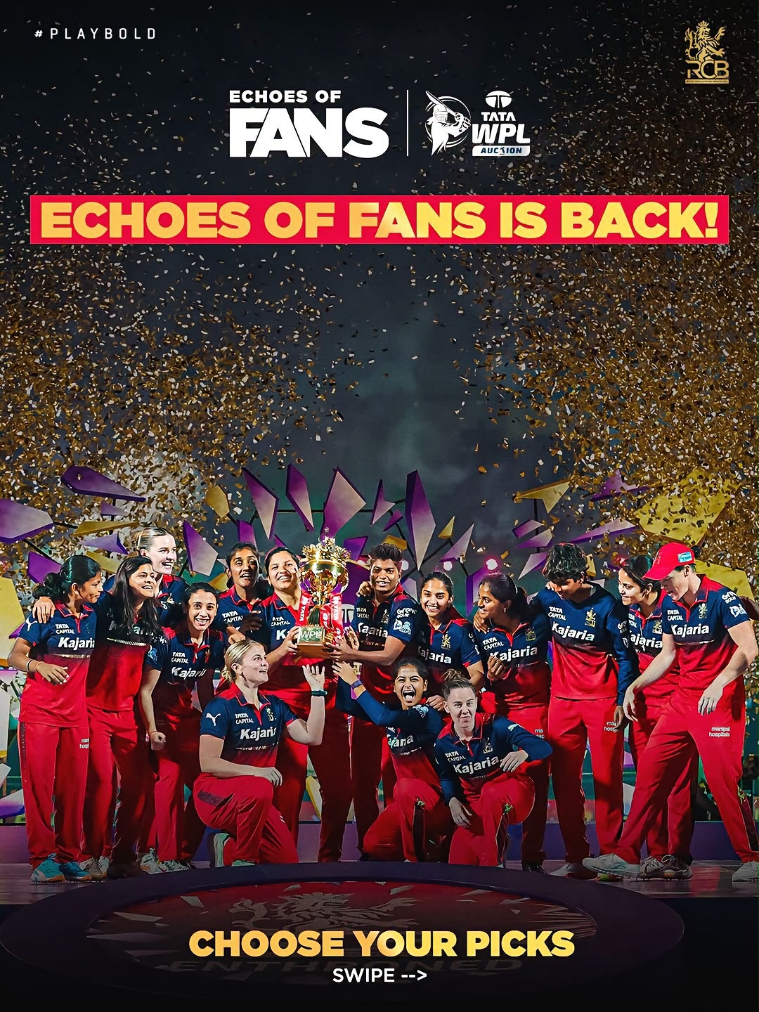 1️⃣2️⃣th Man Army, the #TATAWPL Auction is almost here and we’d love to hear your thoughts. 💭 Head to https://royalchallengers.com/echoes-of-fans/wpl-2027 and let us know. 🤩 Link in Bio & Story. 🔗 #EchoesOfFans #Pl…