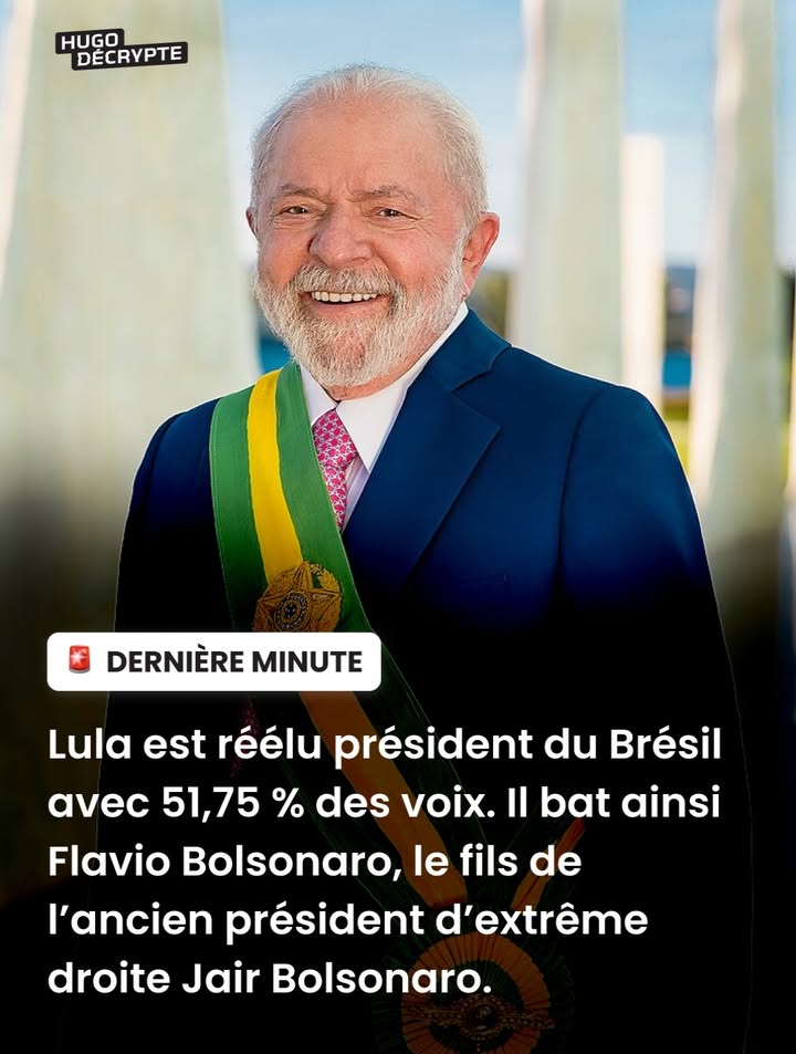 🚨 Le candidat de gauche l’emporte au Brésil face à Flavio Bolsonaro, dans une élection très tendue. Président sortant, il est réélu pour un 4e mandat au total. Le Tribunal supérieur électoral du Brésil a confirmé le …