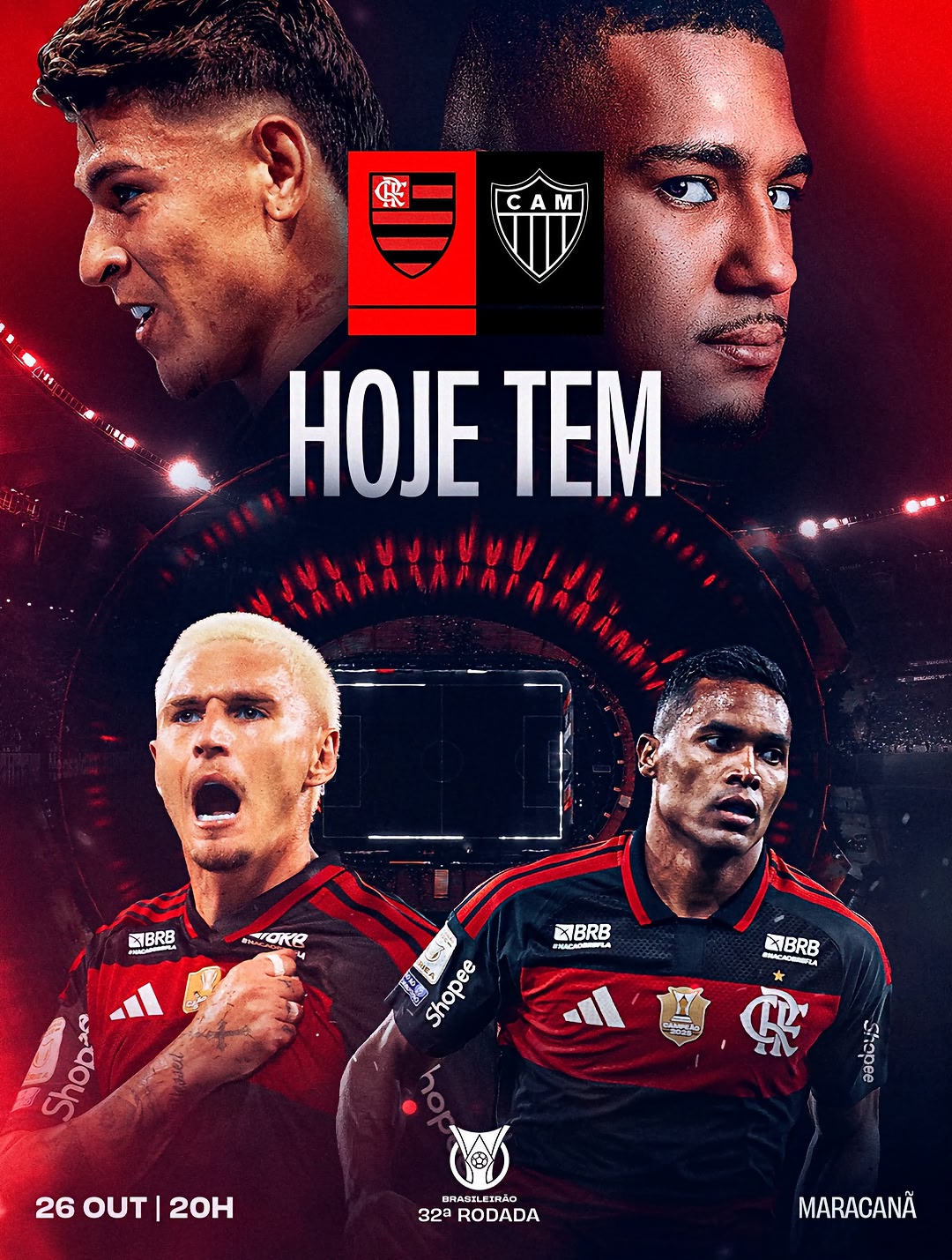 SEGUNDA-FEIRA DE MENGÃO EM CAMPO! A SEMANA COMEÇA COM O CLUBE DE REGATAS DO FLAMENGO EM MAIS UM DUELO PELO BRASILEIRÃO! O Mais Querido enfrenta o Atlético Mineiro, às 20h, no Maracanã, pela 32ª rodada do Campeonato Br…