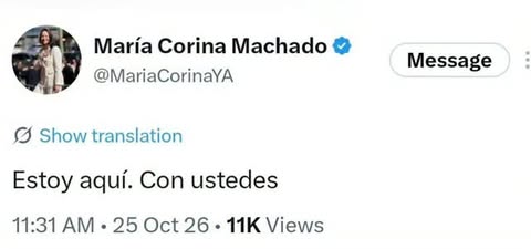 María Corina parece indicar que llegó a Venezuela.