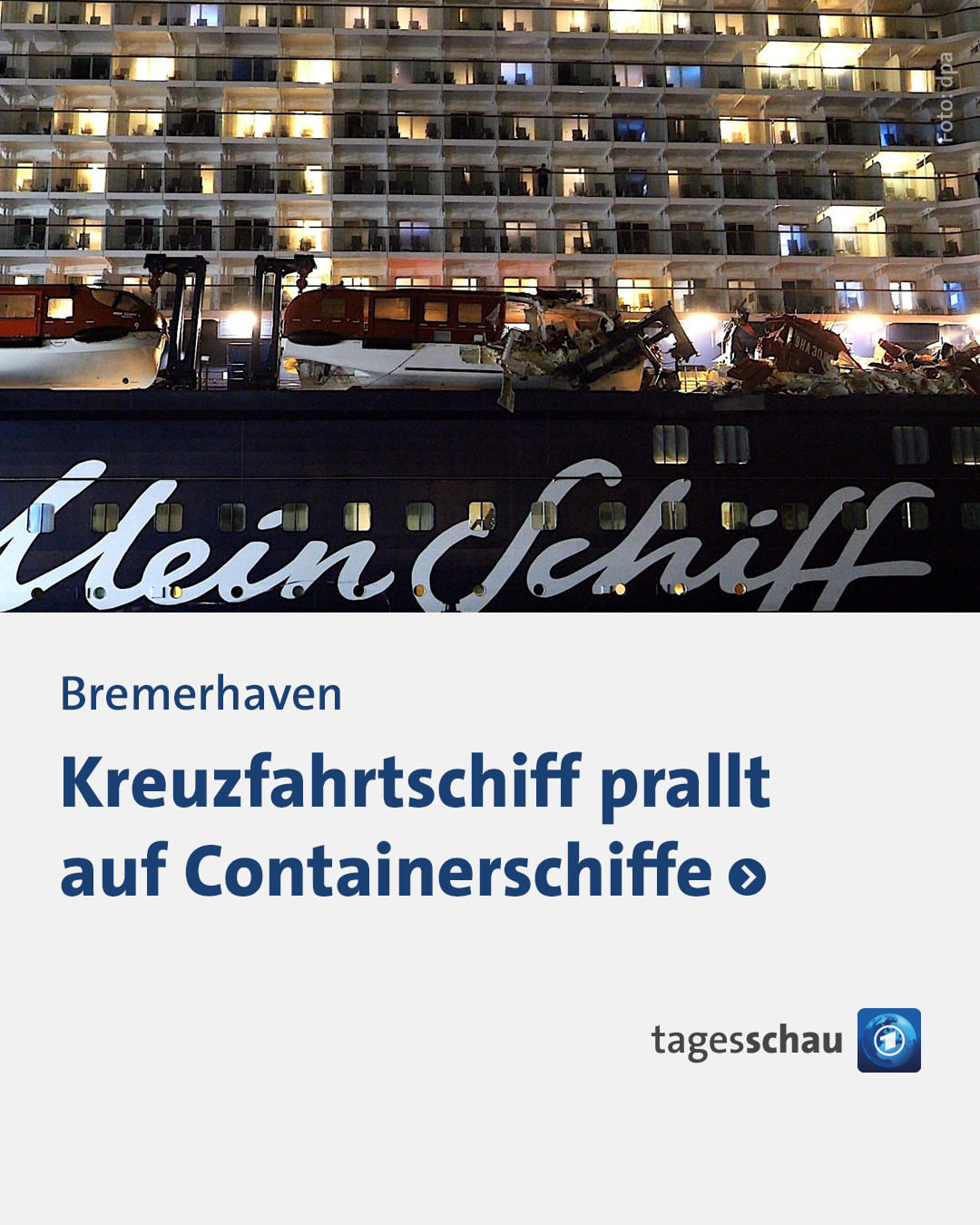 Update 26.10.2026, 11:00 Uhr: Auslöser für den Unfall war eine Windböe, teilte die Polizei am Morgen mit. Das Kreuzfahrtschiff wurde demnach durch den Wind in Richtung der Containerschiffe getrieben. Bei keinem der Sc…