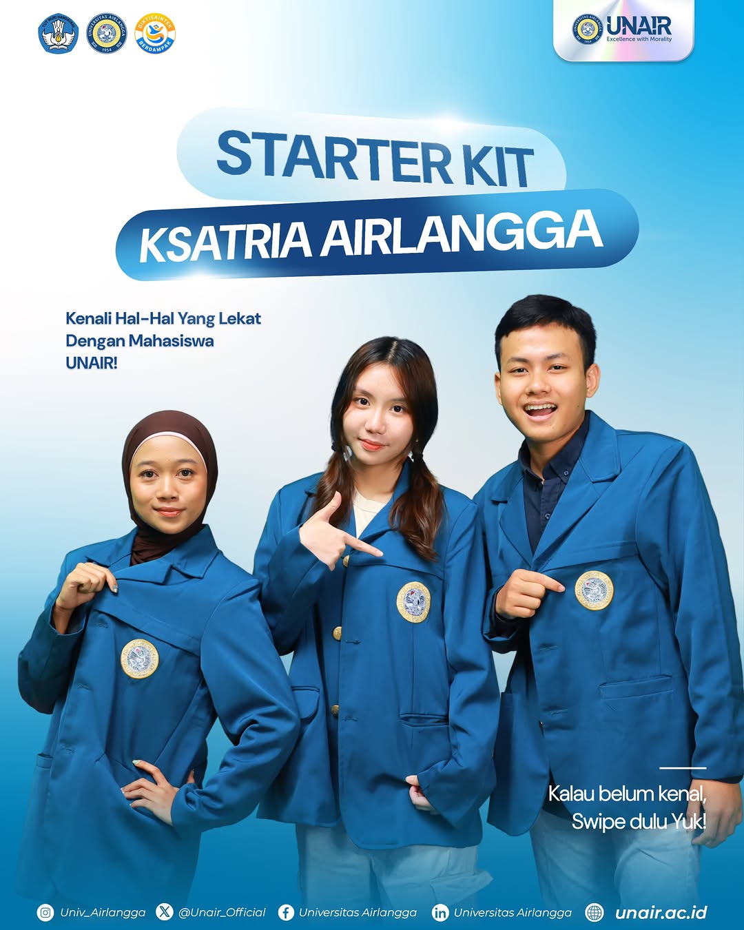 Seberapa kenal kamu sama kehidupan kampus UNAIR? 👀💙 Yuk, cek starter kit Ksatria Airlangga yang bisa bikin perjalanan kuliahmu makin familiar!