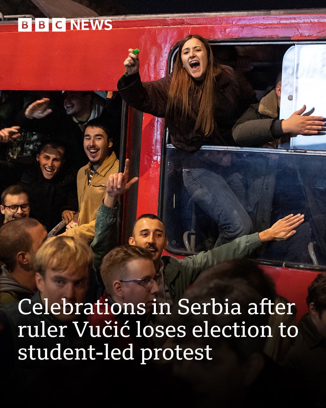 Celebrations erupted in Serbia after long-standing leader Aleksandar Vučić admitted defeat to a student-led protest movement in snap parliamentary elections. Crowds gathered in the capital Belgrade and other cities, w…