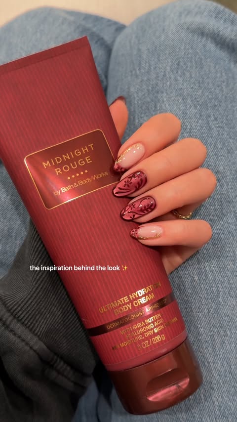 #ad The most glamorous scent called for a matching mani 💅 gilded cateye nails inspired by the new Midnight Rouge fragrance from @bathandbodyworks ~ with notes of bright pear, jasmine absolute & amber musk ​