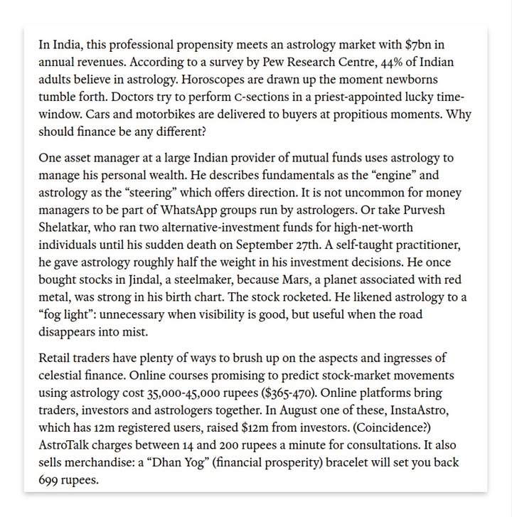 😬 Instead of astrology course, try a real course on markets taught by real mentors on @zerodhavarsity Live for free. From The Economist article.