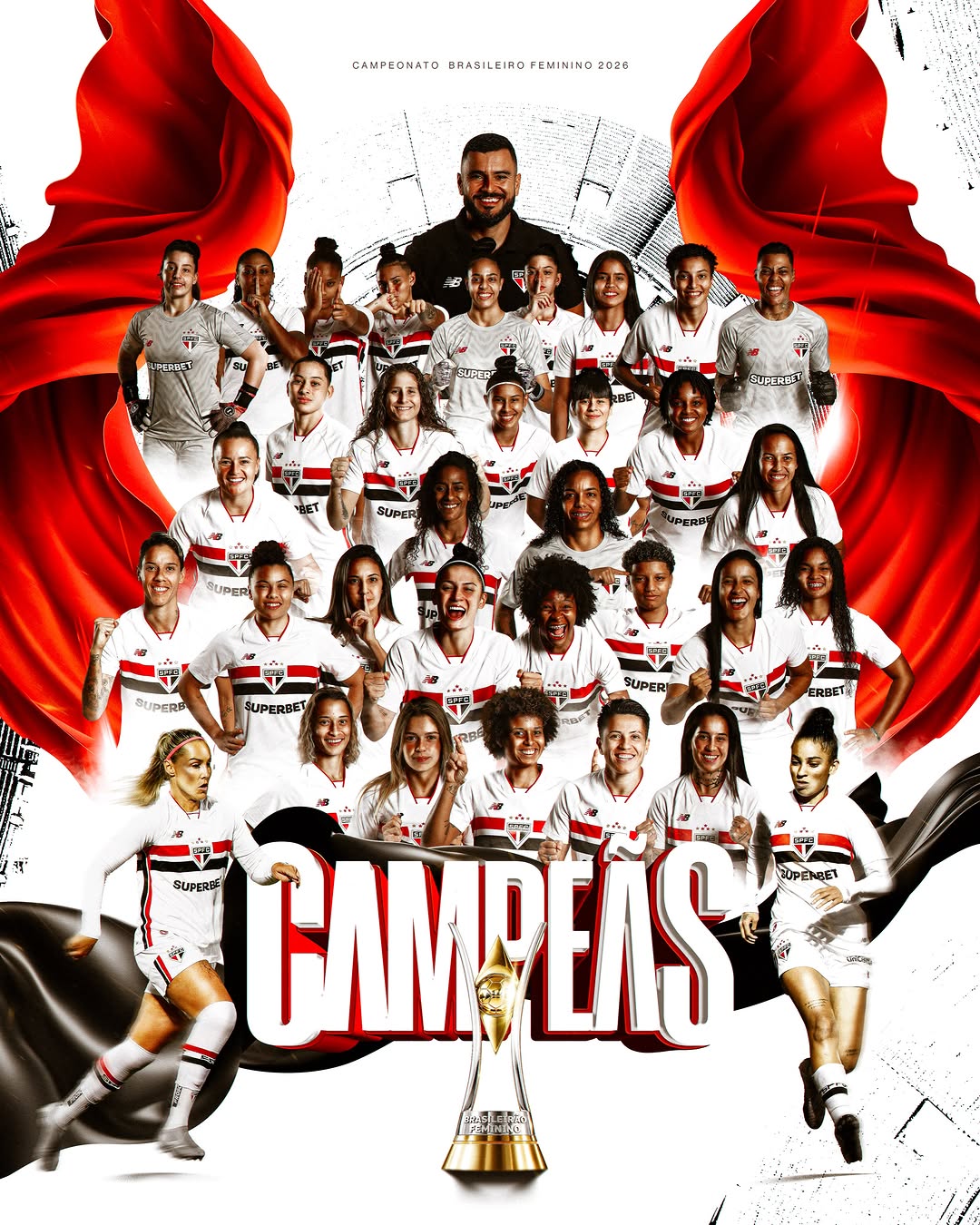 ÉÉÉÉÉÉ, CAMPEÃÃÃÃÃO! 🏆 No MorumBIS lotado, o São Paulo superou o Corinthians e conquistou o Brasileirão Feminino de 2026! COMEMORA, TORCIDA TRICOLOR! #EssaHistóriaÉFeitaPorNós #FutebolFemininoTricolor #VamosSãoPaulo …