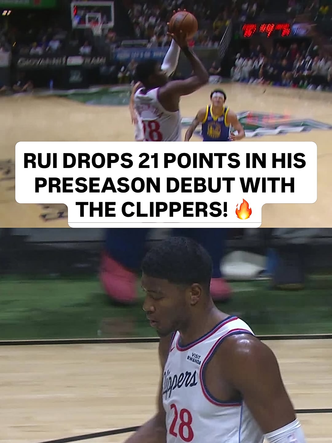 @rui_8mura makes an early statement for the @laclippers in the 1H! 🙌 GSW-LAC LIVE NOW on NBA League Pass