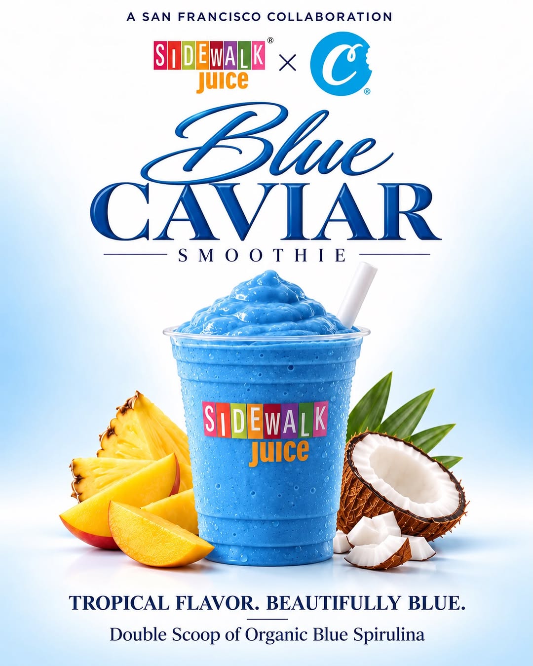 LAUNCHING TODAY!! A True San Francisco Collaboration! Sidewalk Juice X Berner presenting the “Blue Caviar” smoothie. This smoothie is incredibly smooth, light and refreshing. With tones of coconut and other tropical f…
