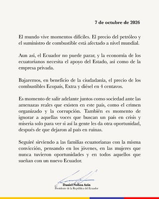 Un mensaje a las familias ecuatorianas.