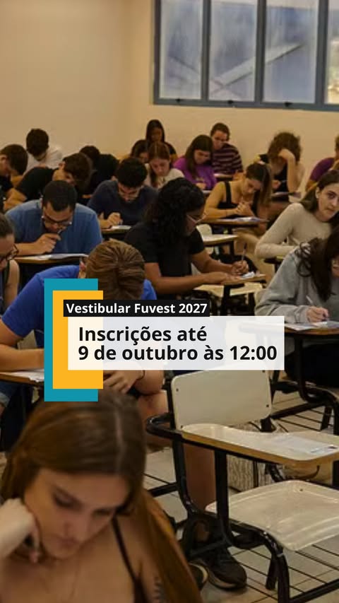 ⚠️ I Atenção! O período de inscrições para o Vestibular Fuvest 2027 encerra no dia 9 de outubro às 12:00. Para se inscrever para a prova ou tirar mais dúvidas à respeito da prova, basta acessar o link da nossa Bio. #u…