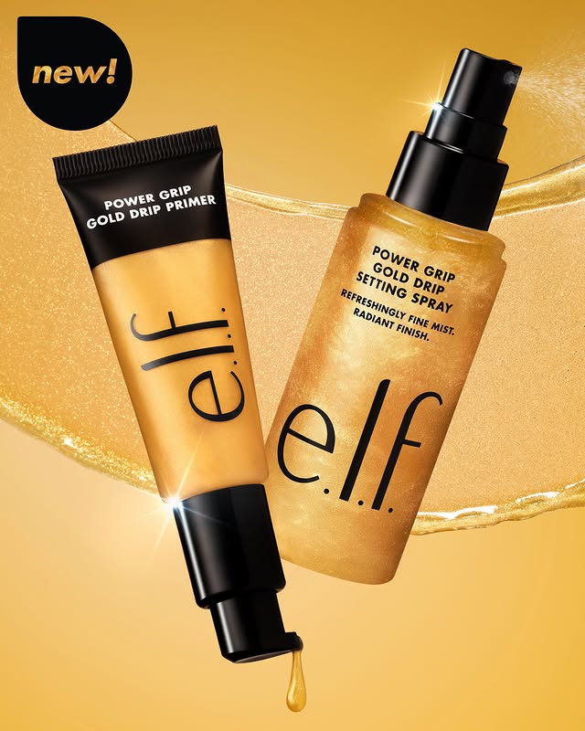 Unlock gold status! 🔓 NEW and limited-edition Power Grip Gold Drip Primer + Setting Spray are available now on elfcosmetics.com 💫 Comment “GOLD” and we’ll DM you the link to shop 🛍️ Power Grip Gold Drip Primer ($11…