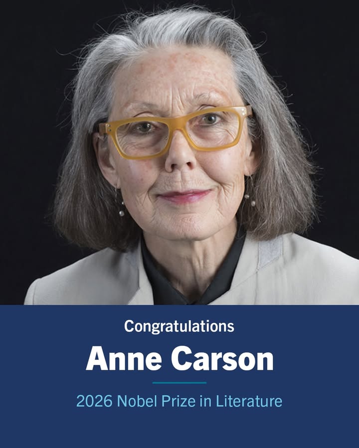 Canadian poet and #UofT alumna Anne Carson has won the 2026 #NobelPrize in Literature! 🏆 Carson was awarded the prestigious prize for “her bold and inventive oeuvre that, in playful dialogue with the classical tradit…