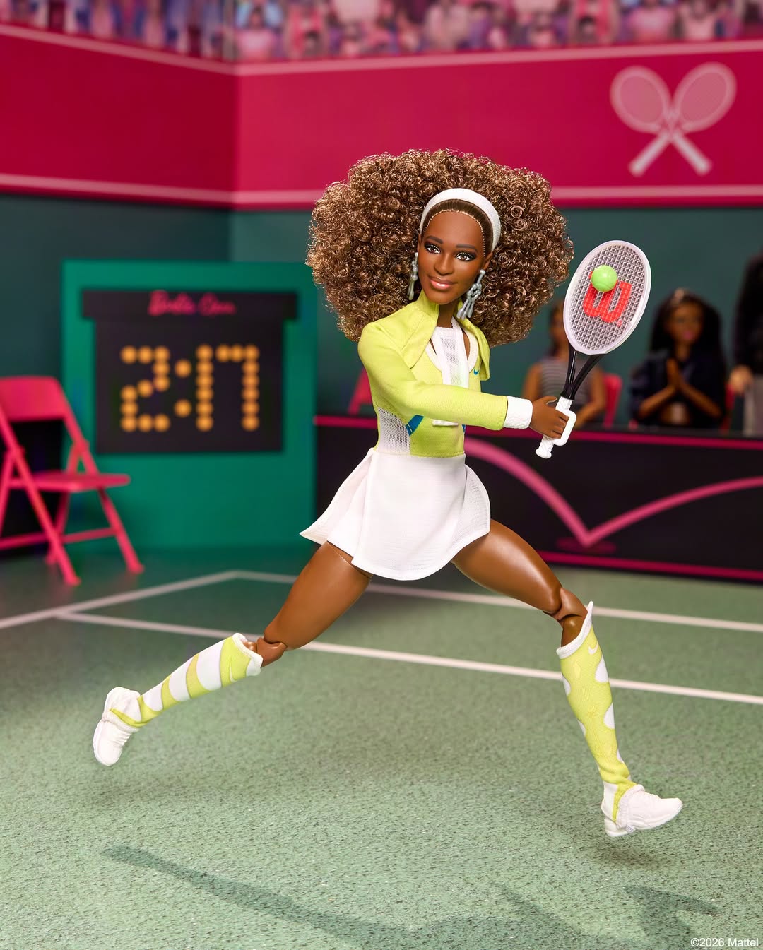 Fall in 40-LOVE with @serenawilliams, our newest Barbie Role Model 🎾 Dressed in her iconic seventh major title victory outfit, this game-changer proves she is the GOAT, both in tennis and on-court style.