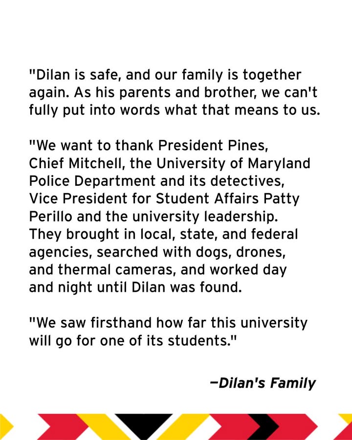 A statement from Dilan's family to our Terrapin community 💛
