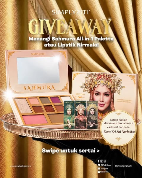 Sambil menghitung hari ke malam penuh magis Konsert Tradisional Gema Bumantara pada 17 Oktober 2026, SimplySiti ingin meraikan sokongan padu anda menerusi giveaway eksklusif ini! Kami ingin menghadiahkan Sahmura All-i…