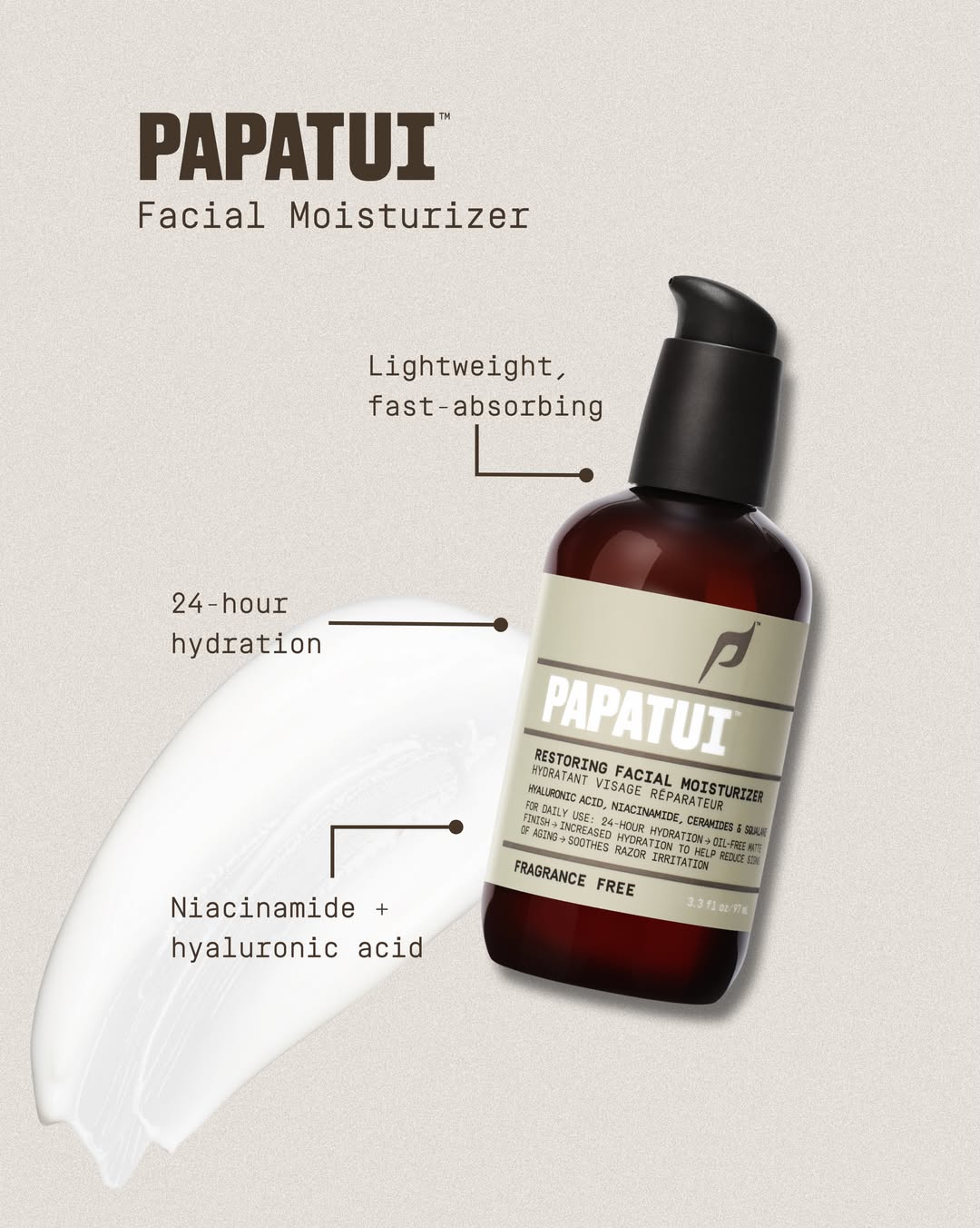 Your face needs backup. 💧 Luckily, we’ve got you covered. Cold weather. Post-shower. After shaving. Before bed. PAPATUI Restoring Facial Moisturizer delivers lightweight, fast-absorbing, 24-hour hydration with niacin…