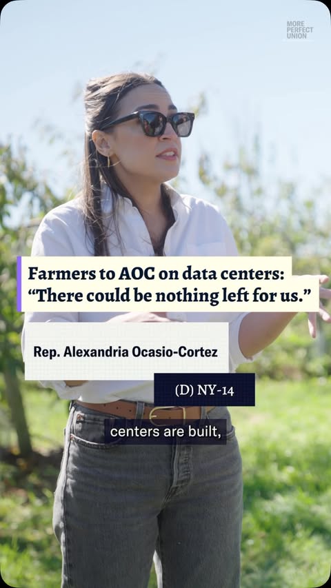 This farm in upstate New York almost had a data center move in right next door, but then NY got the first statewide data center moratorium in the country. We went with Rep. AOC and Governor Kathy Hochul to talk to far…
