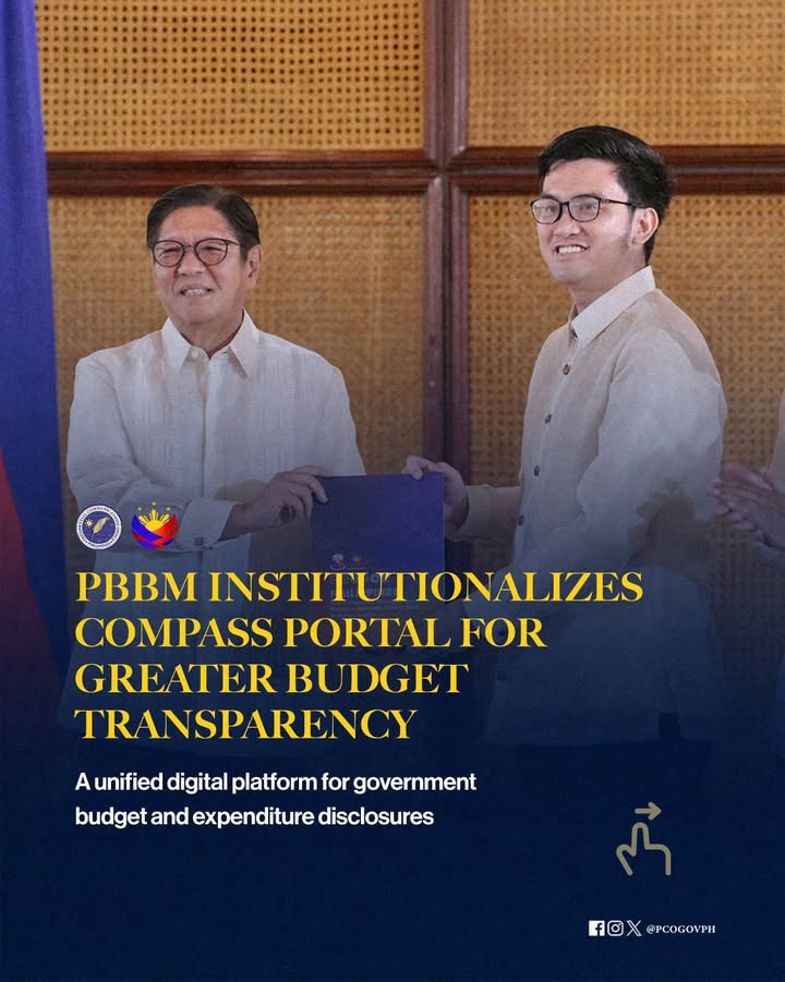 Sa pamamagitan ng Executive Order No. 126 na nilagdaan ni PBBM, ini-institutionalize ang COMPASS Portal para palakasin ang transparency at accountability sa paggamit ng pondo ng mga Pilipino. Bisitahin ang COMPASS Por…