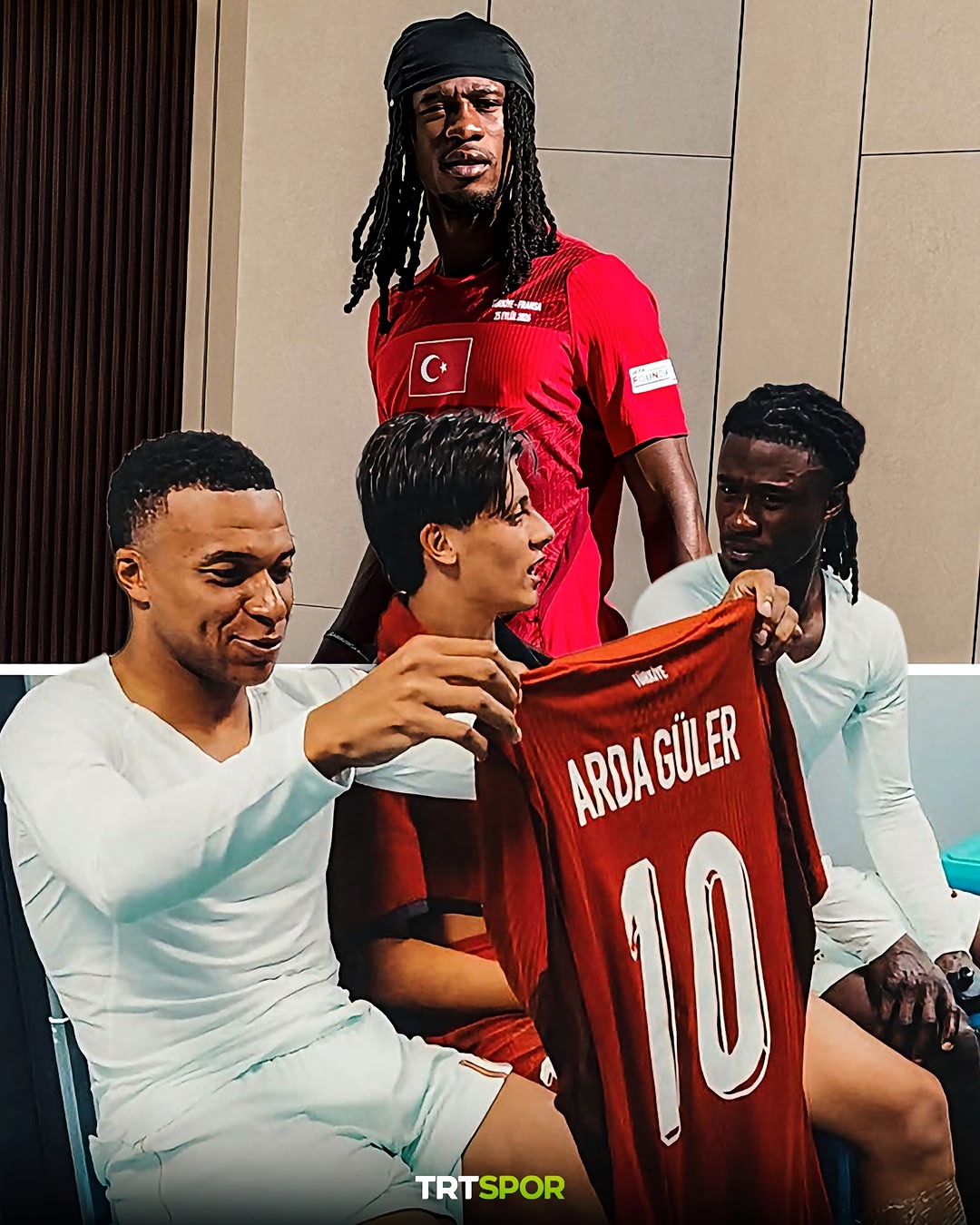Eduardo Camavinga'nın Arda Güler'in milli takım formasıyla yaptığı paylaşım. 🇹🇷 @ardaguler ✨ camavinga ✨ @k.mbappe ✨