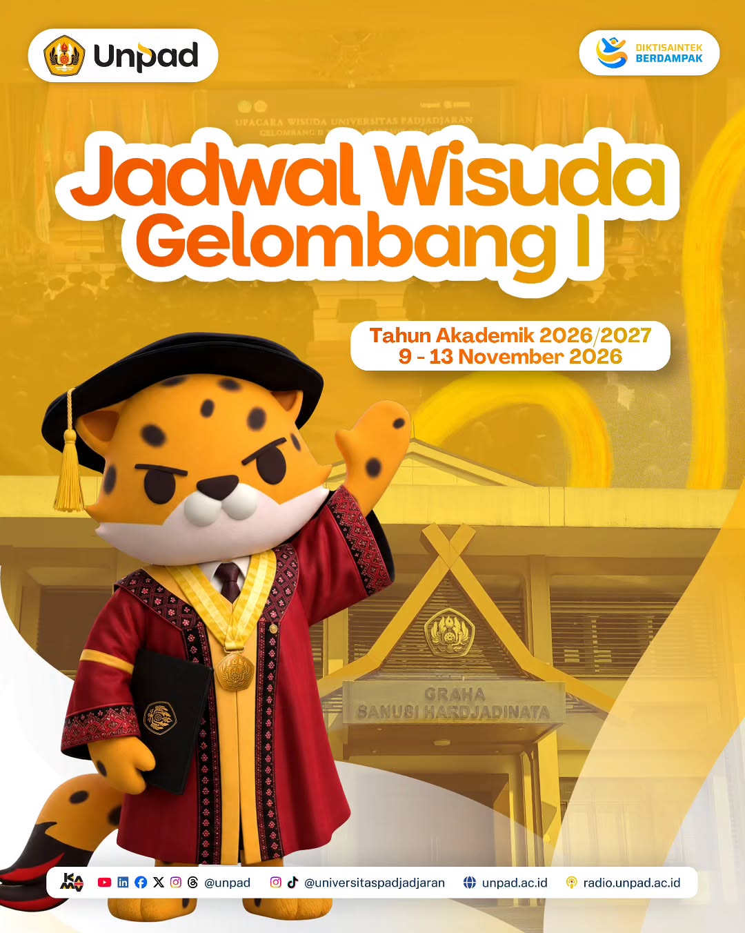 🎓 Siap menuju momen kelulusan? Jadwal Wisuda Gelombang I Tahun Akademik 2026/2027 telah keluar! Pastikan kamu mengetahui jadwal sesuai fakultas atau sekolah agar seluruh rangkaian wisuda dapat diikuti dengan lancar. …