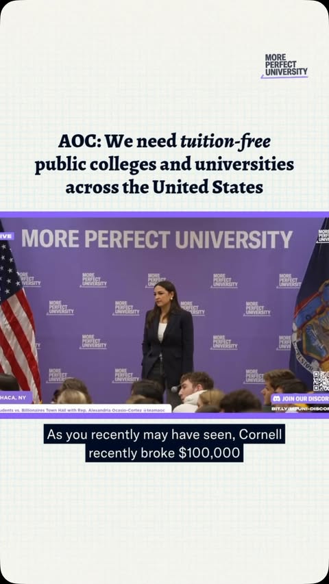 “This is literally what baby boomers gave themselves.” @aoc broke down why tuition-free public college isn’t a “pie in the sky” policy at our “Students vs. Billionaires” town hall in Ithaca. Watch our full town hall w…