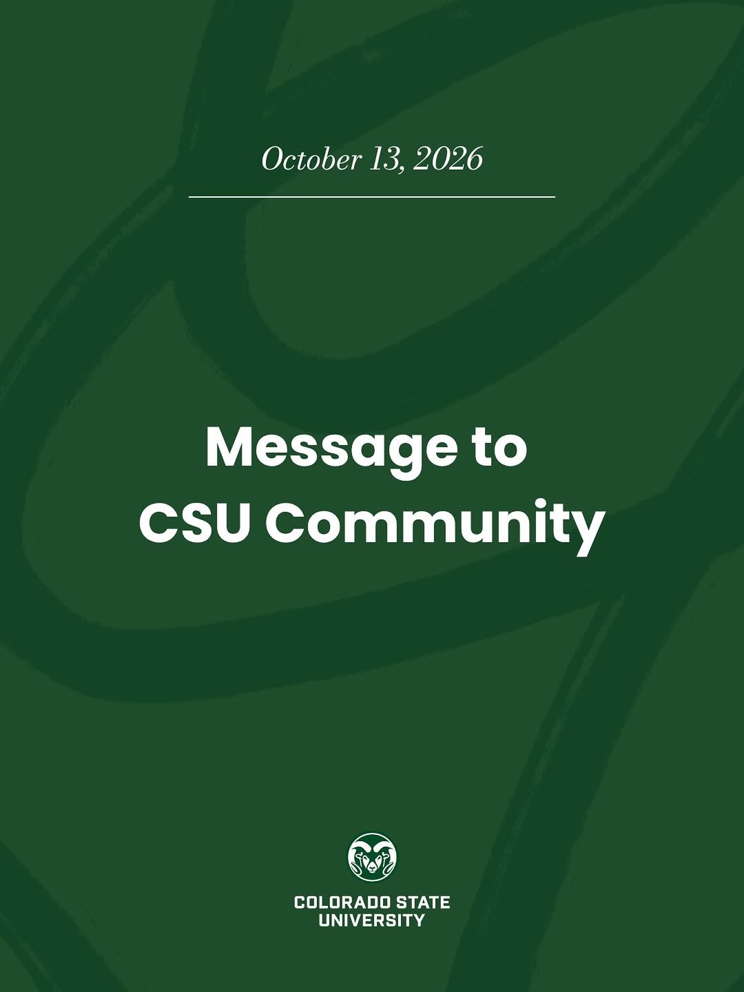 Dear CSU community, Yesterday evening, many of you received an emergency alert or saw media coverage about an incident on campus. We’re writing to share what we can, thank those who responded, and make sure everyone i…