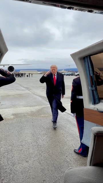 Air Force One is wheels down in Alaska—Now Marine One, off to the venue site in Wasilla! The President will see you all shortly!!! 🇺🇸🦅🚀