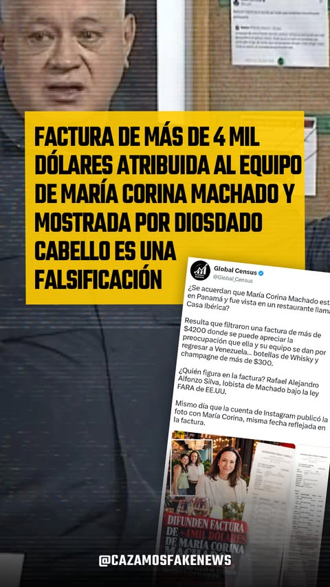 #NuevaInvestigación | Factura de más de 4 mil dólares atribuida al equipo de María Corina Machado y mostrada por Diosdado Cabello es una falsificación Global Census, una falsa encuestadora, la publicó en X seis días a…