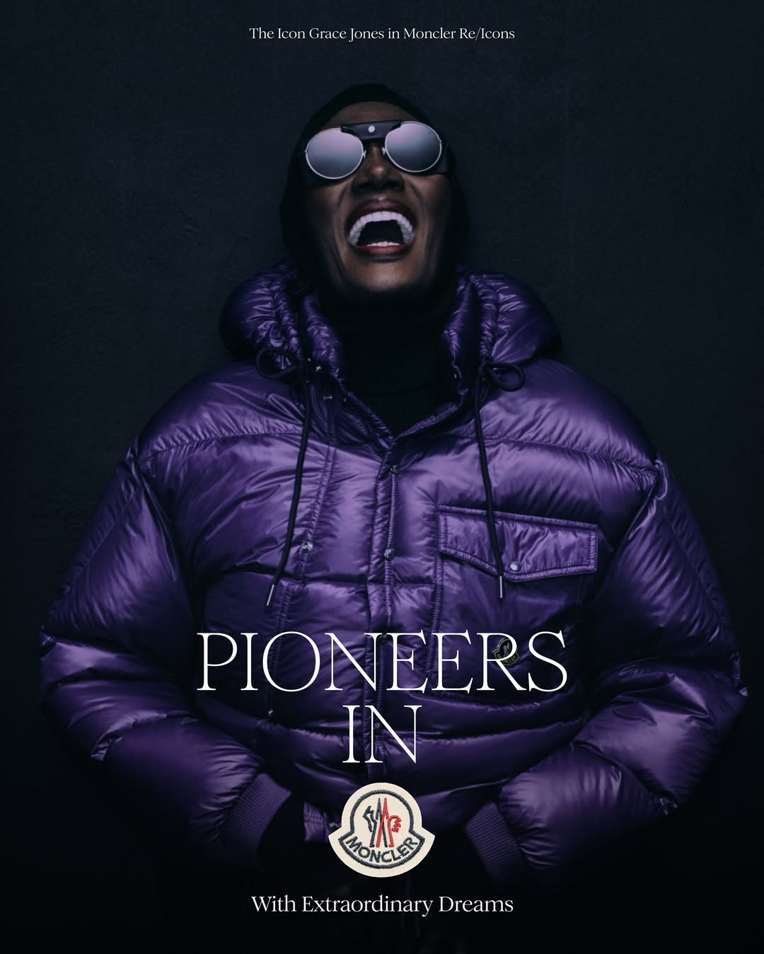 Grace Jones in Moncler. Fierce, extraordinary and unequivocally unique, Grace Jones blazed a trail for those who refuse to blend in. A celebration of pioneering icons with extraordinary dreams. Discover Moncler Re/Ico…