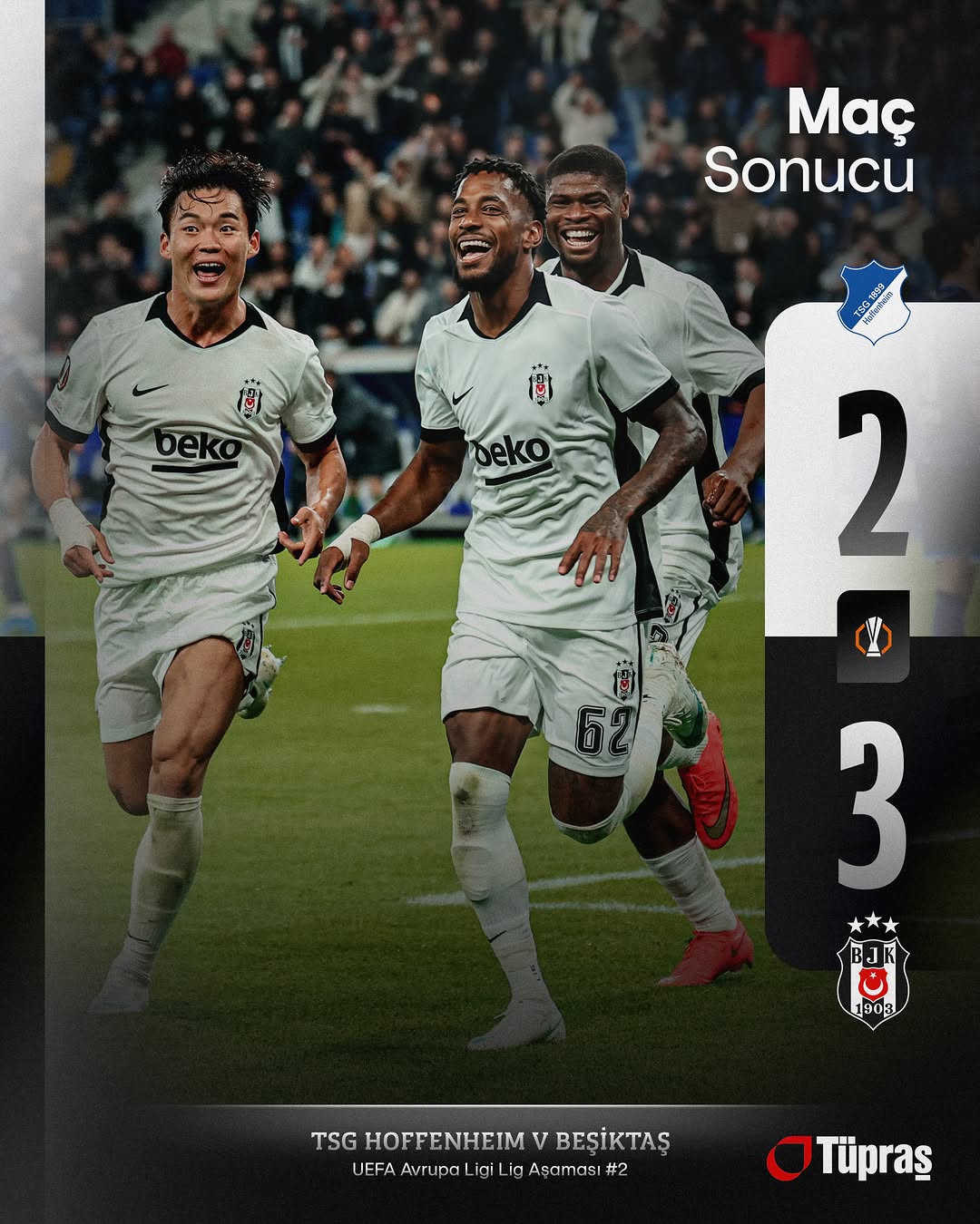 UEFA Avrupa Ligi'nde 2'de 2 yapıyoruz. 🦅 TSG 2-3 BJK #TSGBJK | #UEL | #ForzaBeşiktaş