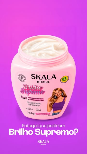 Foi aqui mesmo! ✨💚 Brilho Supremo Skala Brasil chegou com Ácido Glicólico + Óleo de Patauá para entregar brilho espelhado, ação antiporosidade e nutrição aos fios. Quem também é do time #BrilhoSupremo? 🤩 #SkalaBrasi…