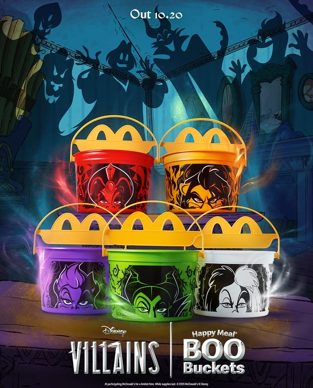 our scariest collab yet. disney villains happy meal boo buckets out 10.20