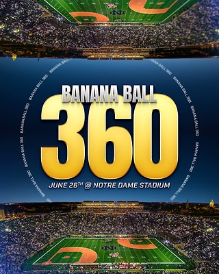 It’s Banana Ball like you’ve never seen it before… 1 stadium, 1 game… 2 fields 🤯 Banana Ball 360 brings the action to all 80,000 fans in South Bend. The field of play will alternate between two fields within Notre Da…